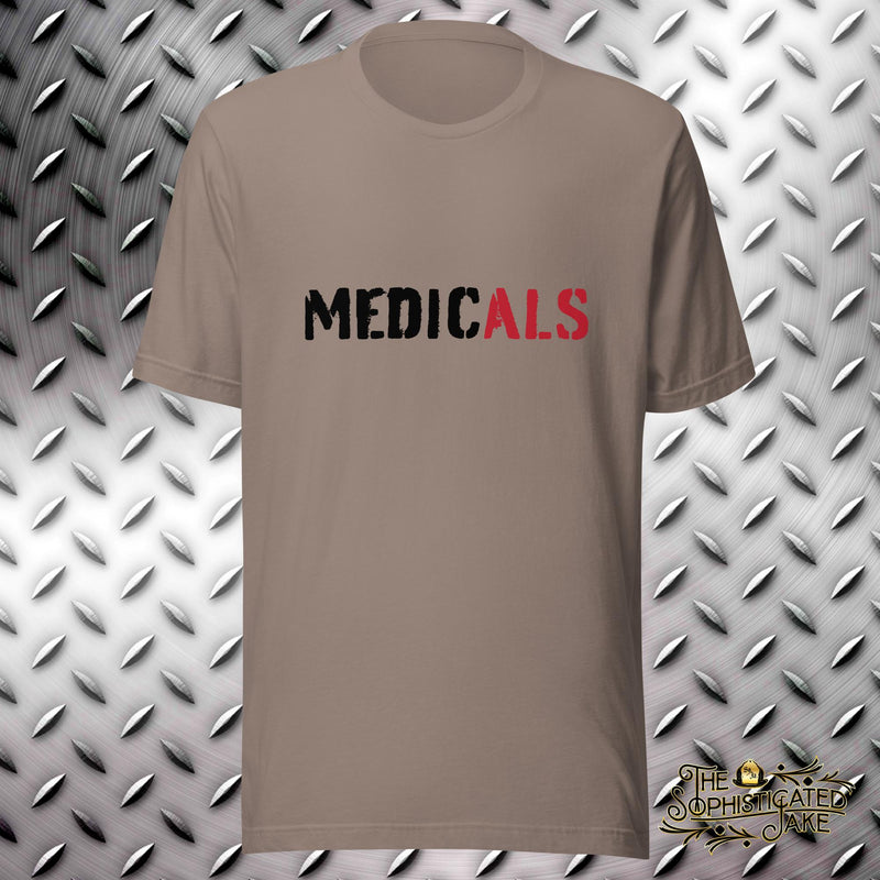 Tan t-shirt with design in the center chest.  Design reads, 